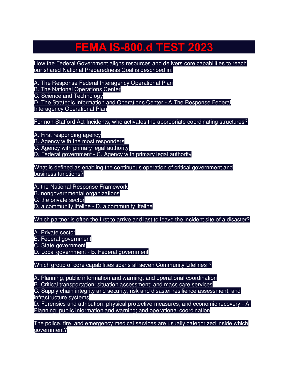 Preview image for FEMA IS-800.d TEST 2023